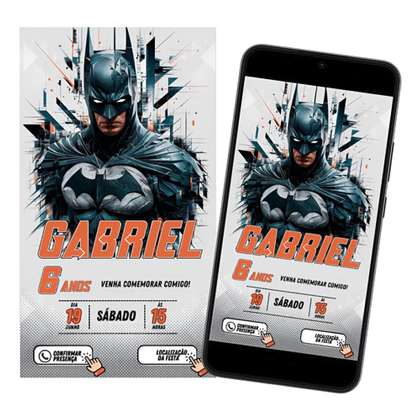 Convite Digital Interativo Batman Para Whatsapp Cinza 1