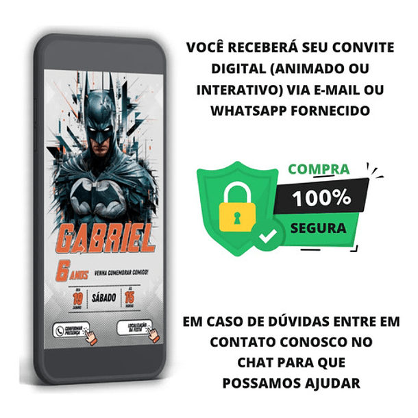 Convite Digital Interativo Batman Para Whatsapp Cinza 2