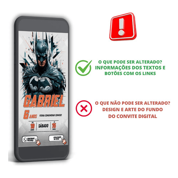 Convite Digital Interativo Batman Para Whatsapp Cinza 3