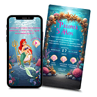 Convite Animado Pequena Sereia Ariel Infantil  Azul-turquesa 1