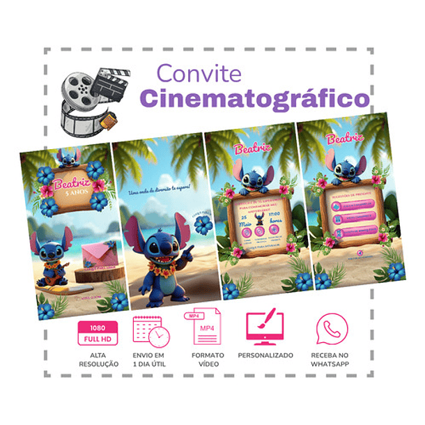 Convite Stitch Animado Interativo  Azul 3