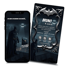 Convite Batman Animado Interativo  Infantil  Preto