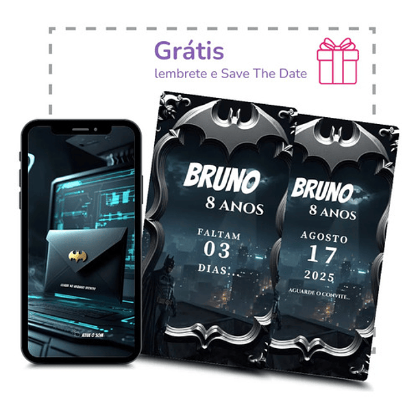 Convite Batman Animado Interativo  Infantil  Preto 5