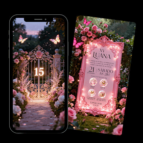 Convite Interativo Jardim Encantado 15 Anos  Rosa