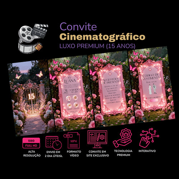 Convite Interativo Jardim Encantado 15 Anos  Rosa 3