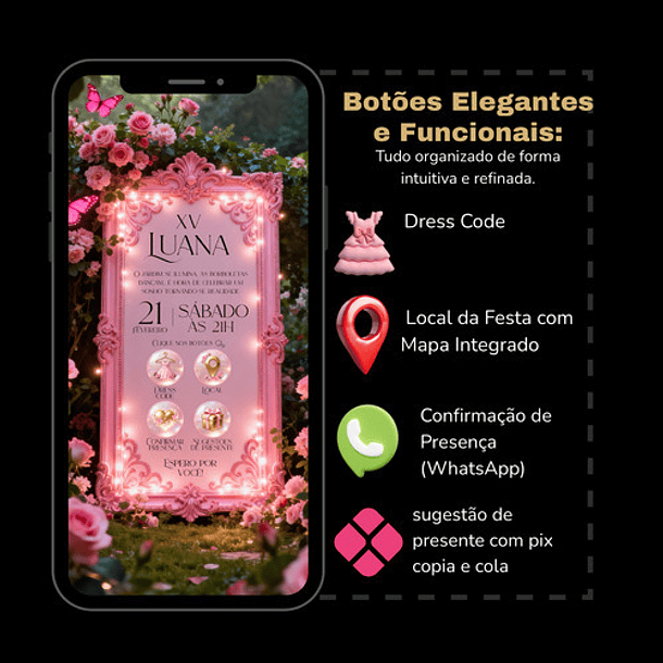 Convite Interativo Jardim Encantado 15 Anos  Rosa 4
