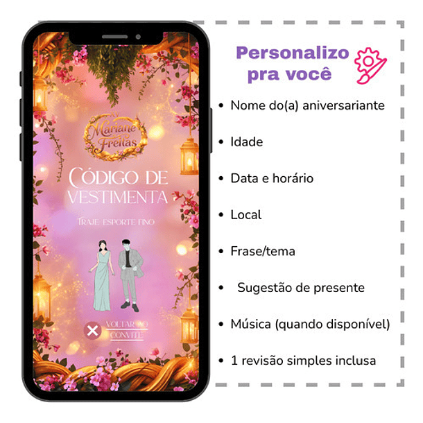 Convite Digital Animado 15 Anos Rapunzel Interativo  Rosa 3