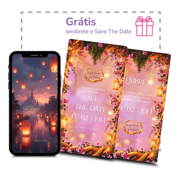 Convite Digital Animado 15 Anos Rapunzel Interativo  Rosa 5