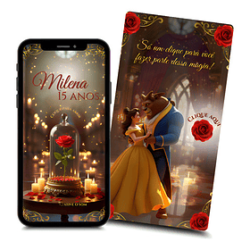 Convite Digital 15 Anos Bela E A Fera Vídeo Animado Vermelho