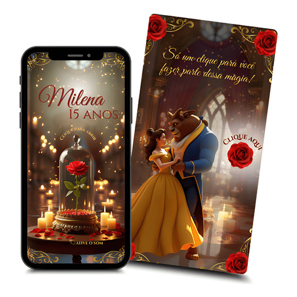 Convite Digital 15 Anos Bela E A Fera Vídeo Animado Vermelho 2
