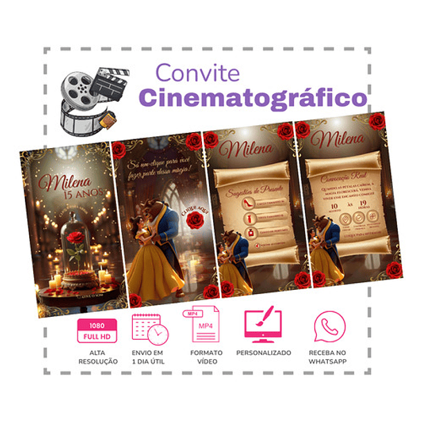 Convite Digital 15 Anos Bela E A Fera Vídeo Animado Vermelho 3