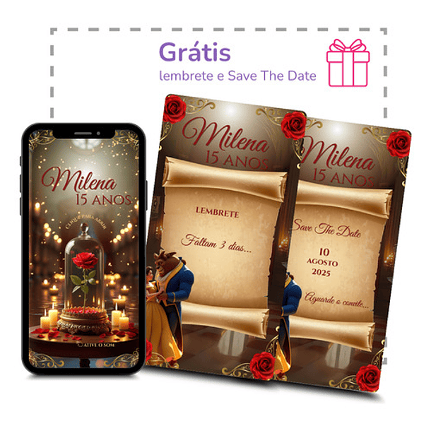 Convite Digital 15 Anos Bela E A Fera Vídeo Animado Vermelho 6