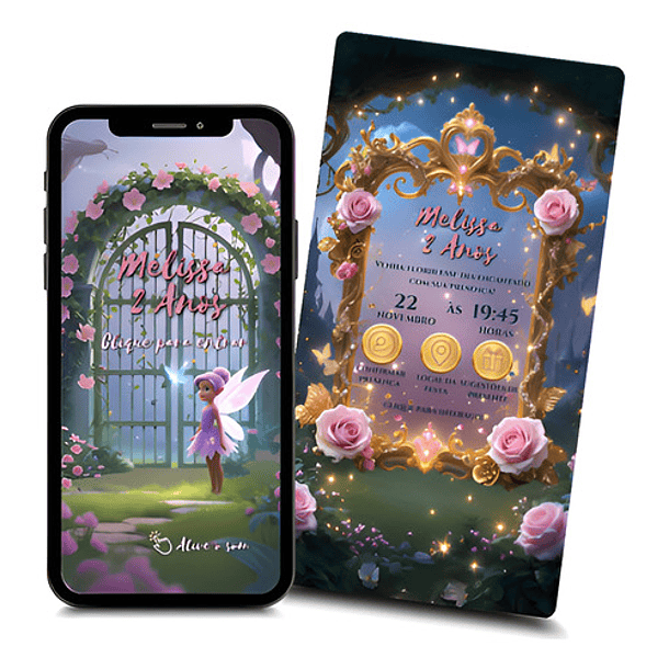 Convite Digital  Animado Jardim Encantado L + Brindes Rosa 1