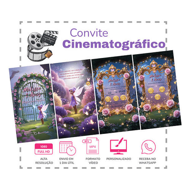 Convite Digital  Animado Jardim Encantado L + Brindes Rosa 2