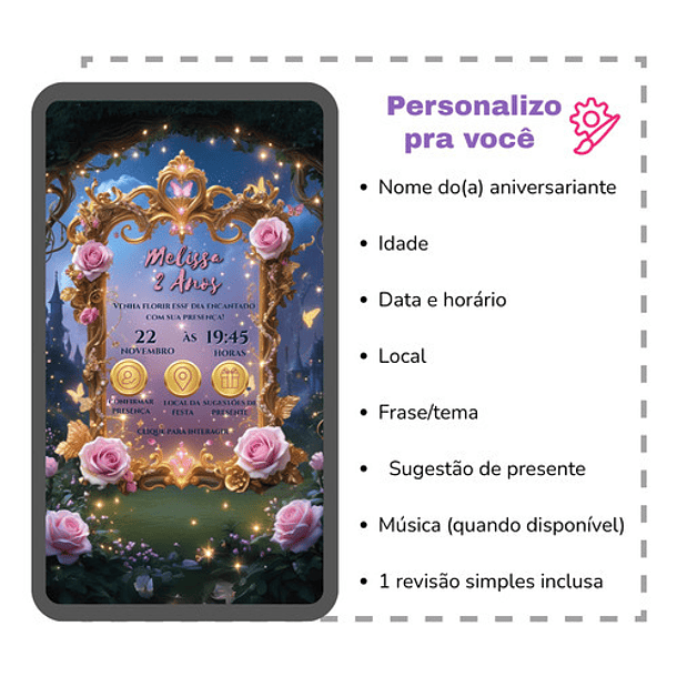 Convite Digital  Animado Jardim Encantado L + Brindes Rosa 3