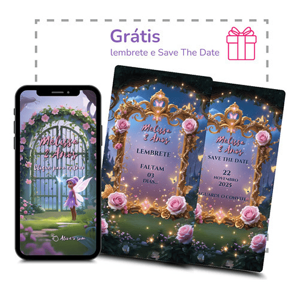 Convite Digital  Animado Jardim Encantado L + Brindes Rosa 5