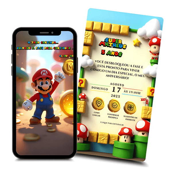 Convite Digital Animado Super Mario Aniversário Amarelo 1