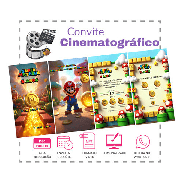 Convite Digital Animado Super Mario Aniversário Amarelo 2
