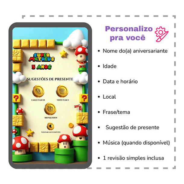 Convite Digital Animado Super Mario Aniversário Amarelo 3