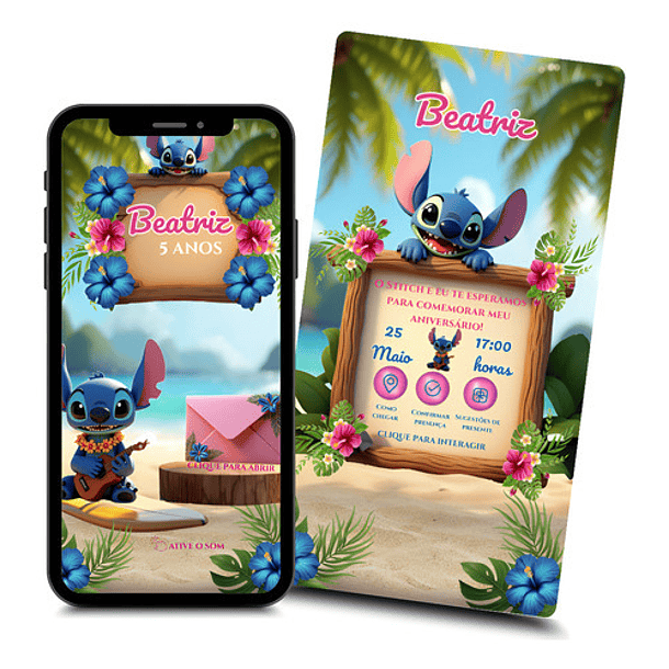 Convite Stitch Animado Interativo  Azul 1