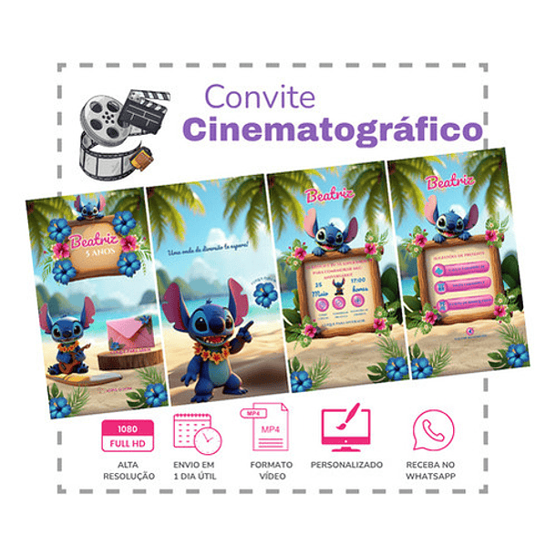 Convite Stitch Animado Interativo  Azul 2
