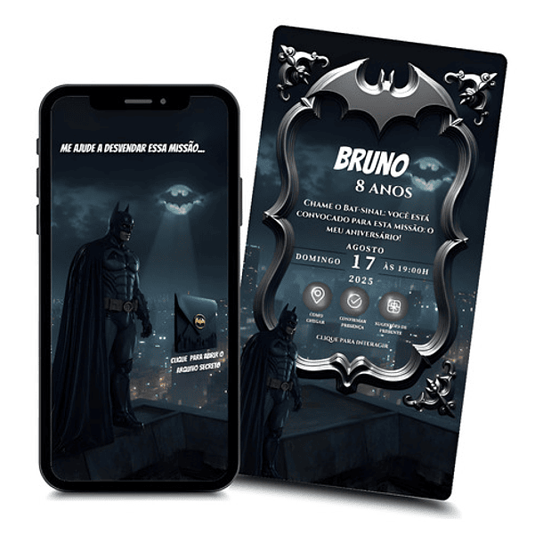Convite Batman Animado Interativo  Infantil  Preto 1