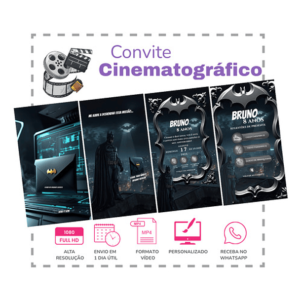 Convite Batman Animado Interativo  Infantil  Preto 3