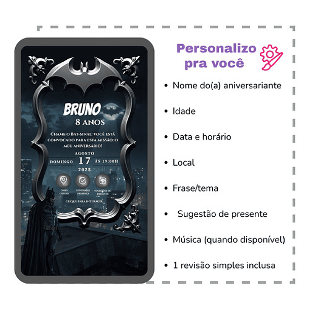 Convite Batman Animado Interativo  Infantil  Preto 4