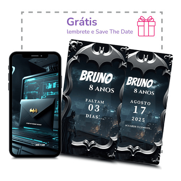 Convite Batman Animado Interativo  Infantil  Preto 6
