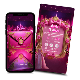 Convite Interativo Barbie Animado  + Brindes Fúcsia