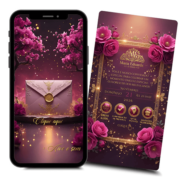 Convite Interativo Animado 15 Anos Florescer Rosa-chiclete 1