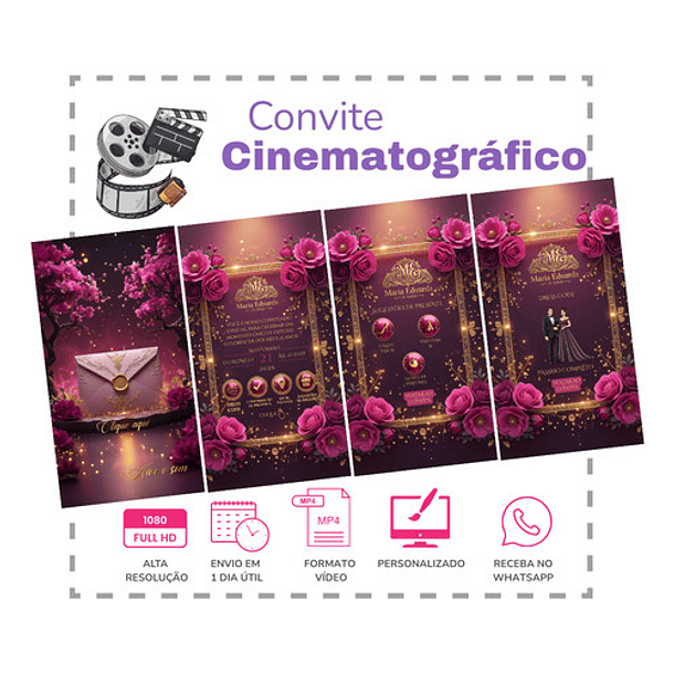 Convite Interativo Animado 15 Anos Florescer Rosa-chiclete 2