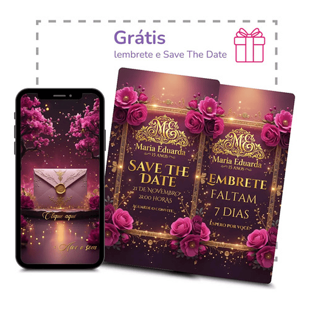 Convite Interativo Animado 15 Anos Florescer Rosa-chiclete 5