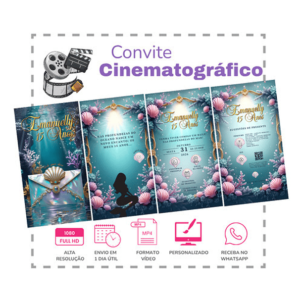 Convite Digital Animado 15 Anos Fundo Do Mar Azul-petróleo 2