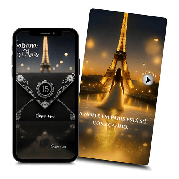 Convite Digital Animado 15 Anos Paris Debutante  Preto 1