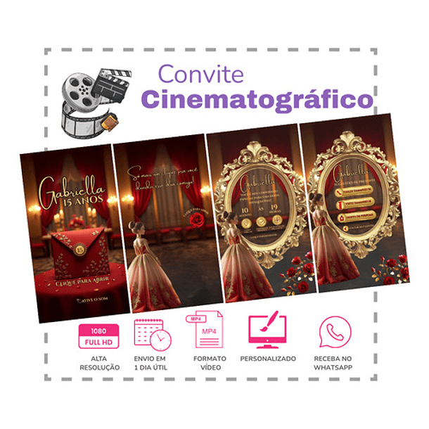 Convite  Animado 15 Anos Vídeo Cinematográficovermelho 3
