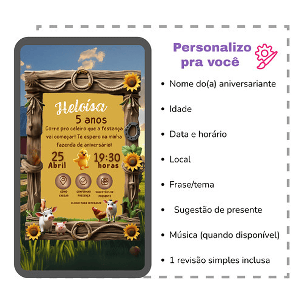 Convite Digital  Fazendinha Aniversário Infantil 3