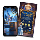 Convite Cinderela Interativo Animado + Brindes Azul-aço 1