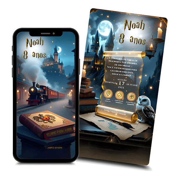Convite Digital Animado Harry Potter + Brindes Marrom-escuro 1