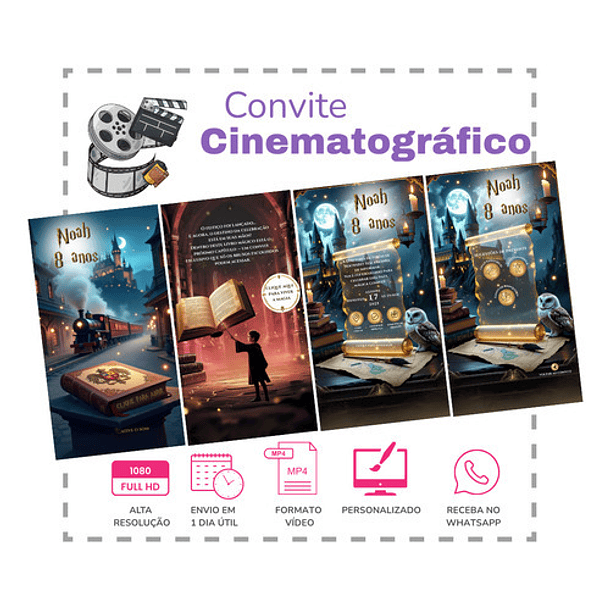 Convite Digital Animado Harry Potter + Brindes Marrom-escuro 2