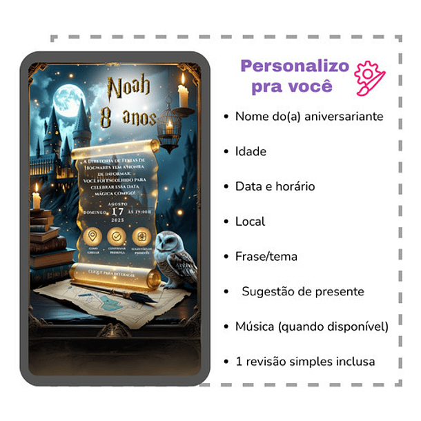 Convite Digital Animado Harry Potter + Brindes Marrom-escuro 3