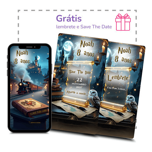 Convite Digital Animado Harry Potter + Brindes Marrom-escuro 5