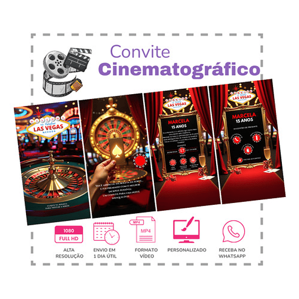 Convite Digital Animado 15 Anos Tema Las Vegas  Vermelho 3