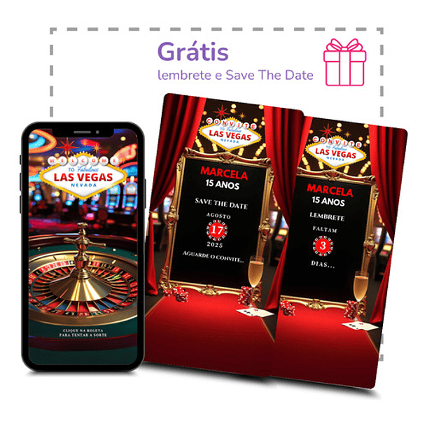 Convite Digital Animado 15 Anos Tema Las Vegas  Vermelho 6