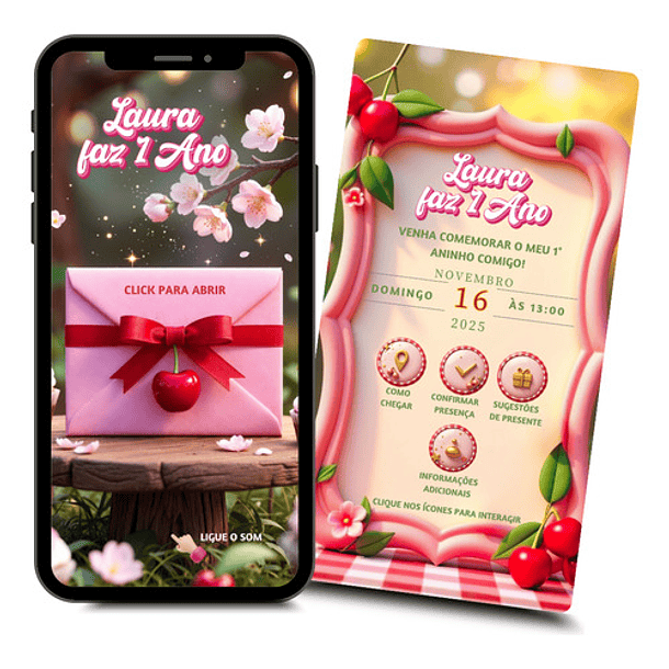 Convite Digital Animado Interativo Cerejinha Vermelho 2
