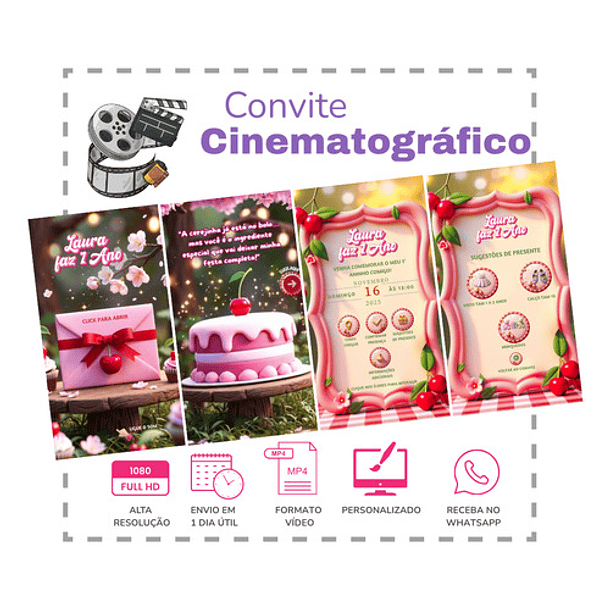 Convite Digital Animado Interativo Cerejinha Vermelho 3