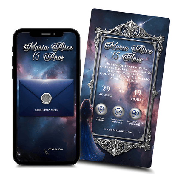 Convite Digital Animado 15 Anos Galáxia Azul Marinho  1