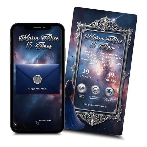 Convite Digital Animado 15 Anos Galáxia Azul Marinho  2