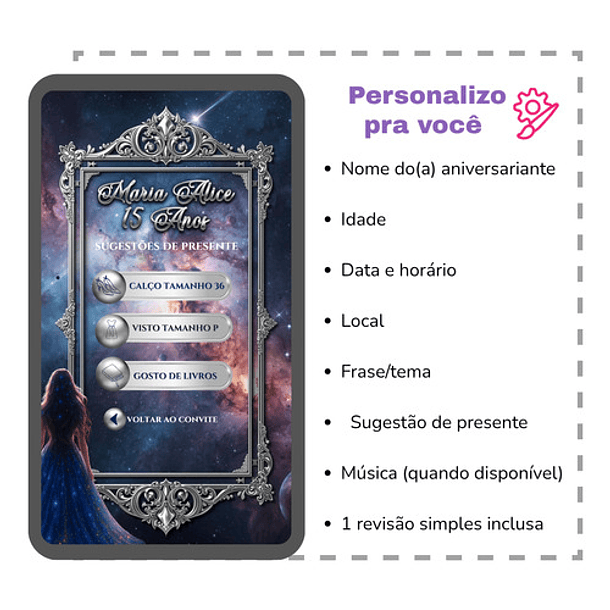 Convite Digital Animado 15 Anos Galáxia Azul Marinho  4