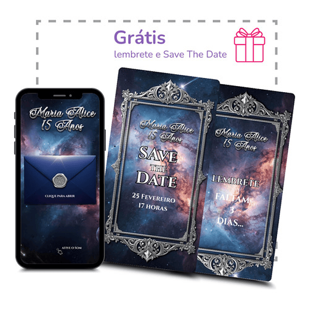 Convite Digital Animado 15 Anos Galáxia Azul Marinho  6